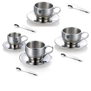 jasni stainless steel coffee cup coffee mugs espresso cups and great cappuccino cups with spoon and saucer gift idea for coffee and tea lovers (4)