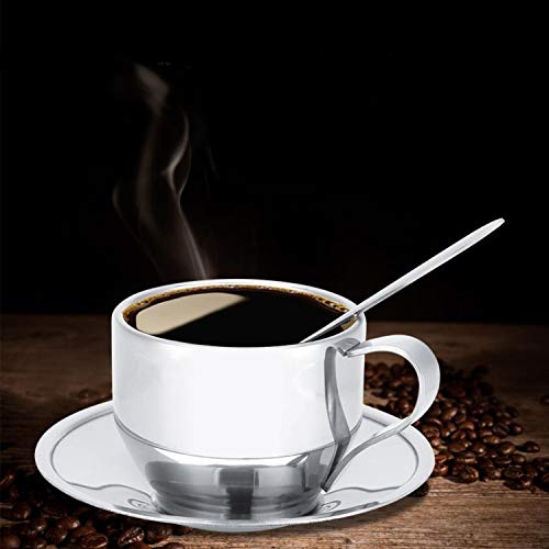 Jasni Stainless Steel Coffee Cup Coffee Mugs Espresso Cups and Great Cappuccino Cups with Spoon and Saucer Gift Idea for Coffee and Tea Lovers (4)