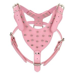 benala cool spiked studded pu leather dog harness 26"-34" chest leather spiked dog harness large dog pitbull bully husky terrier,pink,one size