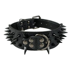 benala pet dog collar adjustable harness spiked studded faux leather punk rivet dog collar pu sharp spikes dog supplies,black,xs
