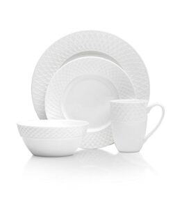 mikasa trellis 16 piece dinnerware set, service for 4, white