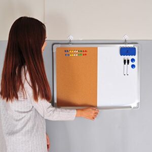 Combination Whiteboard Bulletin Board Set - 24 x 18" Dry Erase/Cork Board with 1 Magnetic Dry Eraser, 4 Markers, 4 Magnets and 10 Thumb Tacks - Small Combo Tack White Board for Home Office Desk