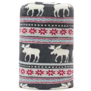 baby blanket throw with xmas moose poinsettias pattern grey background soft light weight coral fleece 250gsm 50 x 60
