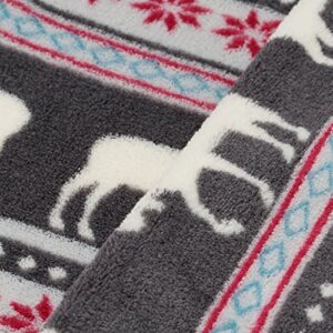 Baby Blanket Throw with Xmas Moose Poinsettias Pattern Grey Background Soft Light Weight Coral Fleece 250GSM 50 x 60