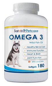 omega 3 fish oil for dogs - natural pet supplement for shiny coat - wild caught more epa & dha than salmon oil - 180 capsules no fishy smell or mess - ideal for medium large dogs