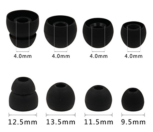 ALXCD Eartip for LG HBS Series Wireless Earphone, SML & Double Flange Silicone Replacement Earbud Gel Tip, Fit for LG HBS-750 770 800 810 900 910 Tone Pro Ultra Plus Infinim [4 Pair] (Black)