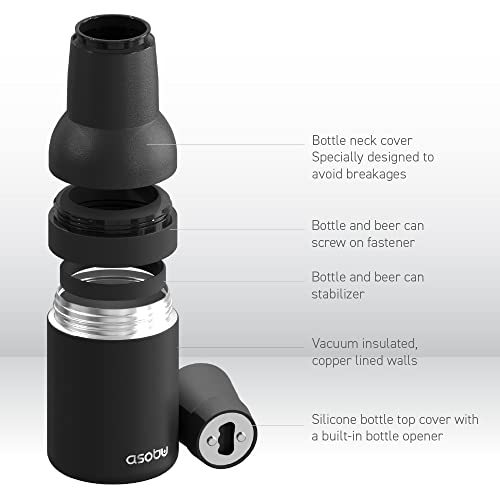 asobu Frosty Beer Holder 2 Go Vacuum Insulated Double Walled Stainless Steel Beer Can and Bottle Cooler with Beer Opener Eco Friendly and Bpa Free (black)