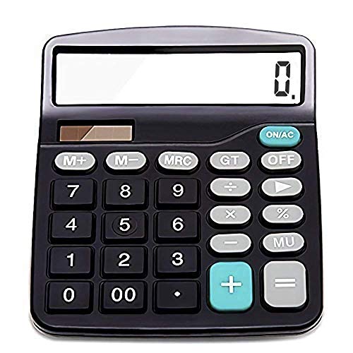 Voice Calculator, Everplus Electronic Desktop Calculator with 12 Digit Large Display, Solar Battery LCD Display Office Calculator,Black (Basic Balck)