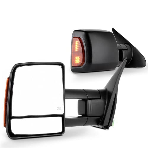 SCITOO fit for Toyota Towing Mirrors Black Rear View Mirrors fit 2007-2016 for Toyota for Tundra Truck with Larger Glass Power Control, Heated Turn Signal Manual Extending and Folding