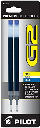 Pilot G2 Gel Ink Refill, 2-Pack for Rolling Ball Pens, Fine, Black, Red, & Blue