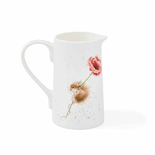 Royal Worcester Wrendale Designs Jug | 2 pint Beverage Pitcher with Mouse and Poppy Design | Made from Fine Bone China | Microwave and Dishwasher Safe