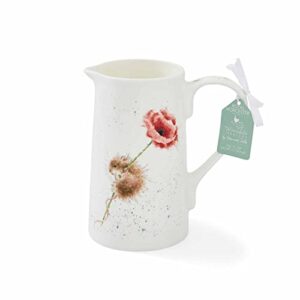 Royal Worcester Wrendale Designs Jug | 2 pint Beverage Pitcher with Mouse and Poppy Design | Made from Fine Bone China | Microwave and Dishwasher Safe