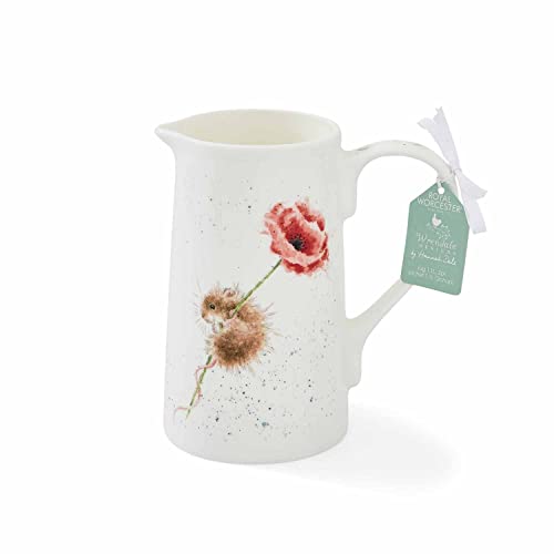 Royal Worcester Wrendale Designs Jug | 2 pint Beverage Pitcher with Mouse and Poppy Design | Made from Fine Bone China | Microwave and Dishwasher Safe