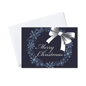ceo cards - christmas greeting cards (snowflake wreath), 5x7 inches, 25 cards & 26 white with silver foil lined envelopes (h1606)