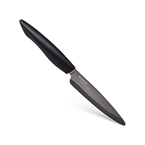 Kyocera Innovation Series Ceramic 4.5" Utility Knife with Soft Touch Ergonomic Handle, Black Blade, Black Handle