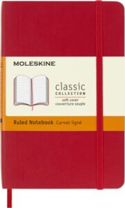 moleskine classic notebook, soft cover, pocket (3.5" x 5.5") ruled/lined, scarlet red, 192 pages