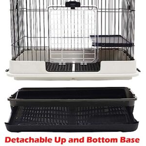 Large 2-Level Indoor Small Animal Pet Cage for Guinea Pig Ferret Chinchilla Cat Playpen Rabbit Hutch with Solid Platform & Ramp, Leakproof Litter Tray, 2 Large Access Doors Lockable Casters