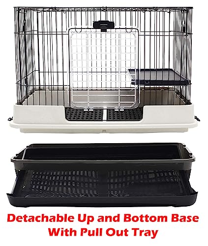 Large 2-Level Indoor Small Animal Pet Cage for Guinea Pig Ferret Chinchilla Cat Playpen Rabbit Hutch with Solid Platform & Ramp, Leakproof Litter Tray, 2 Large Access Doors Lockable Casters