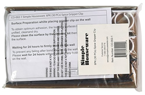 Simple Houseware 30 Spice Gripper Clips Strips Cabinet Holder - 6 Strips, Holds 30 Jars