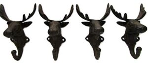 coat hat hooks, 6.5" cast iron moose head vintage antique style hangers set of 4