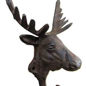 Coat Hat Hooks, 6.5" Cast Iron Moose Head Vintage Antique Style Hangers Set of 4