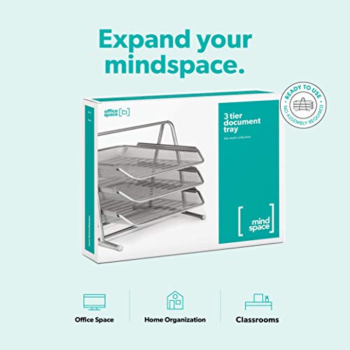 Mindspace Desk Organizer Paper Tray with 3 Tier Desktop File Organizer | Office Organizer & Stacking File Holder, Document Organization for Desk | The Mesh Collection, Silver