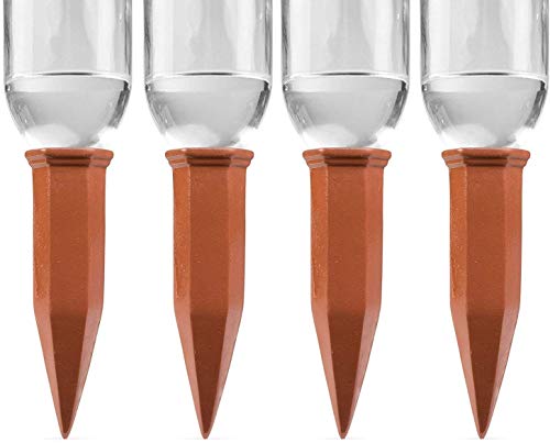 Modern Innovations Ceramic Terracotta Self Watering Spikes (4 Pack) Vacation Automatic Plant Waterer Devices, Indoor/Outdoor Planter Insert, Terra-Cotta Stakes for Potted Plants, Auto-Water System