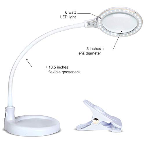 Brightech LightView Pro Flex 2 in 1 Magnifying Desk Lamp, 1.75x Light Magnifier, Adjustable Magnifying Glass with Light for Crafts, Reading, Close Work