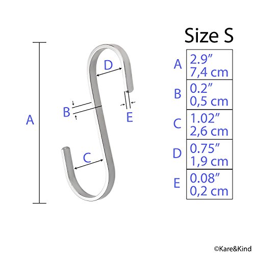 Flat S-Shaped Hanging Hooks - for Kitchen Utensils, Garage or Garden Tools, etc. - Heavy Duty Genuine Solid 304 Stainless Steel - Multi Purpose - This Kit Contains 10 Small Hooks