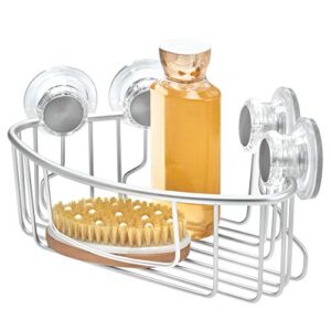 idesign metro rustproof aluminum turn-n-lock suction, bathroom shower corner basket for shampoo, conditioner, soap - silver