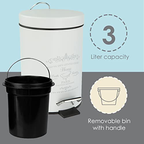 Home Basics Paris Collection Bathroom Accessories, Office, Bedroom, Decorative Waste Basket With Stylish Accent Decor To Complement Any Bathroom (3 Liter Waste Bin)