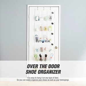 Eutuxia Over the Door 24 Pocket All Purpose Organizer Hanging Rack with 3 Steel Door Hooks. Breathable Mesh Back with Transparent PVC Pockets. Good for Closet, Kitchen, or Organizing Your Room. Space Saver.