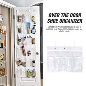 Eutuxia Over the Door 24 Pocket All Purpose Organizer Hanging Rack with 3 Steel Door Hooks. Breathable Mesh Back with Transparent PVC Pockets. Good for Closet, Kitchen, or Organizing Your Room. Space Saver.