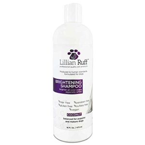 lillian ruff ultra-brightening professional whitening shampoo for dogs with aloe & coconut oil for dry skin & itch relief - ph-balanced dog whitening shampoo remove stains, yellowing, & odor (16oz)