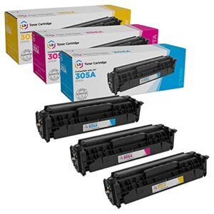 ld products remanufactured toner cartridge replacements for hp 305a (cyan, magenta, yellow, 3-pack) hp305a for hp laserjet pro 300 color mfp m375nw, 400 color m451dn, laserjet 400 color mfp m451nw