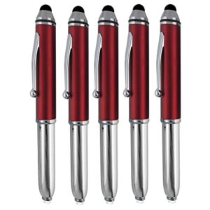 sypen stylus pen for touchscreen devices, tablets, ipads, iphones, multi-function capacitive pen with led flashlight, ballpoint ink pen, 3-in-1 pen, 5pk, red