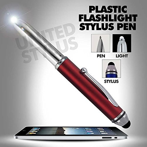 SyPen Stylus Pen for Touchscreen Devices, Tablets, iPads, iPhones, Multi-Function Capacitive Pen With LED Flashlight, Ballpoint Ink Pen, 3-In-1 Pen, 5PK, Red