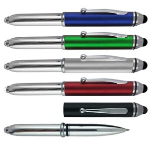 SyPen Stylus Pen for Touchscreen Devices, Tablets, iPads, iPhones, Multi-Function Capacitive Pen With LED Flashlight, Ballpoint Ink Pen, 3-In-1 Pen, 5PK, Red