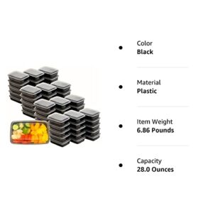 50 Pack - SimpleHouseware 1 Compartment Reusable Food Grade Meal Prep Storage Container Lunch Boxes, 28 Ounces