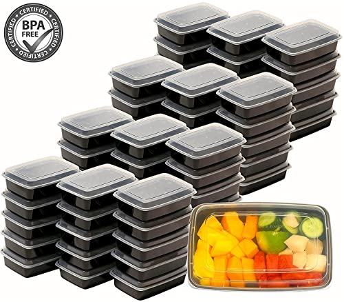 50 Pack - SimpleHouseware 1 Compartment Reusable Food Grade Meal Prep Storage Container Lunch Boxes, 28 Ounces