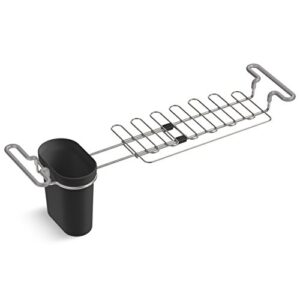 kohler k-5473-chr multi-purpose over-the-sink drying rack, caddy with kitchen towel bar holder, soaking cup. expandable 14.6" to 17.6", 17.625 x 5 x 5.25, charcoal