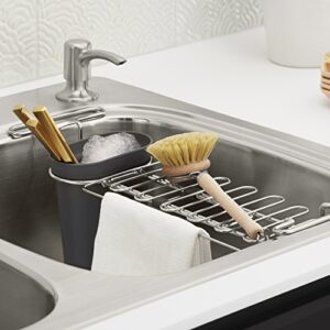 Kohler K-5473-CHR Multi-Purpose Over-The-Sink Drying Rack, Caddy with Kitchen Towel Bar Holder, Soaking Cup. Expandable 14.6" to 17.6", 17.625 x 5 x 5.25, Charcoal