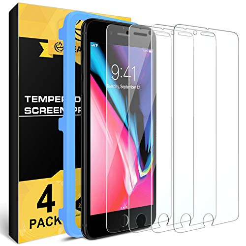 NEARPOW [4 Pack] For iPhone 8 / iPhone 7 Screen Protector [Tempered Glass] Screen Protector with [9H Hardness] [Crystal Clear] [Easy Bubble-Free Installation] [Scratch Resist]