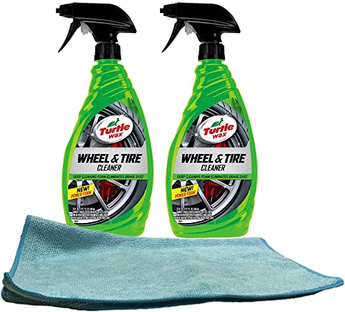 Turtle Wax Heavy Duty All Wheel & Tire Cleaner (23 oz) Bundle with Microfiber Cloth (3 Items)