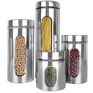 estilo stainless steel canister sets for the kitchen counter - silver canister set with glass windows - multiple sizes, set of 4