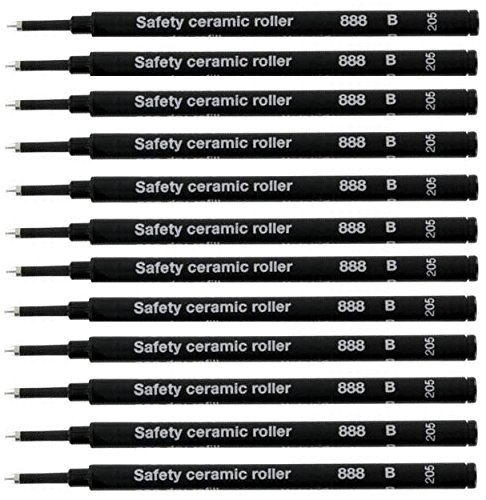 12 Pack - Schmidt 888 (888B) Ceramic Tip Rollerball Refills - Black Broad Point