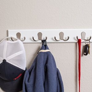 BirdRock Home Dual Hook Coat and Hat Rack - 4 Dual Hooks - 17 Inches - Wall Mount - Decorative Home Storage - Entryway Foyer Hallway Bathroom Bedroom Rail - Satin Nickel Hooks - White Pine Bathroom Ra