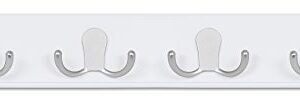 BirdRock Home Dual Hook Coat and Hat Rack - 4 Dual Hooks - 17 Inches - Wall Mount - Decorative Home Storage - Entryway Foyer Hallway Bathroom Bedroom Rail - Satin Nickel Hooks - White Pine Bathroom Ra