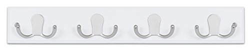 BirdRock Home Dual Hook Coat and Hat Rack - 4 Dual Hooks - 17 Inches - Wall Mount - Decorative Home Storage - Entryway Foyer Hallway Bathroom Bedroom Rail - Satin Nickel Hooks - White Pine Bathroom Ra