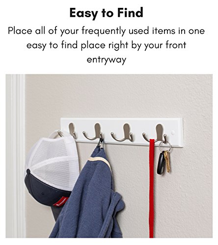 BirdRock Home Dual Hook Coat and Hat Rack - 4 Dual Hooks - 17 Inches - Wall Mount - Decorative Home Storage - Entryway Foyer Hallway Bathroom Bedroom Rail - Satin Nickel Hooks - White Pine Bathroom Ra